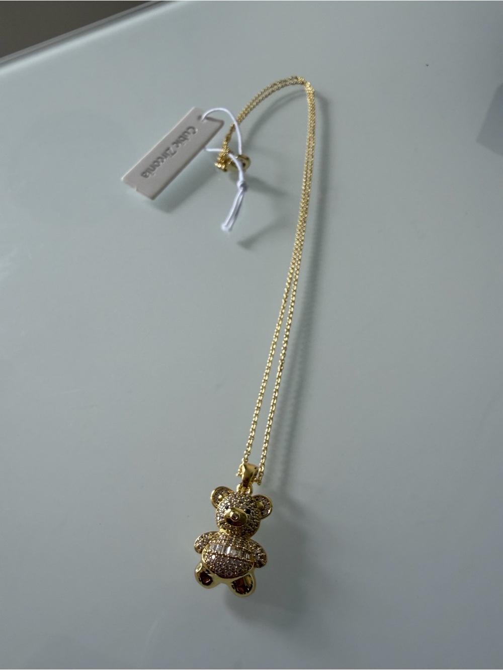 Gold Teddy Bear Cubic zirconia Pendant charm Necklace